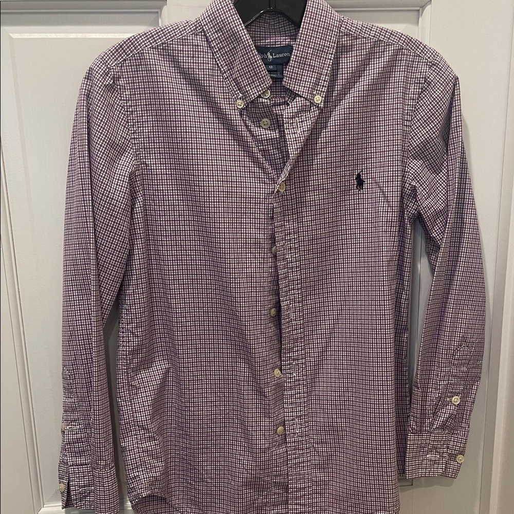 Ralph Lauren Boys Purple Plaid Button Down Shirt Size 12